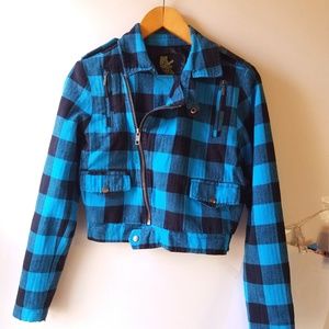 Future Favorites Electric Blue Plaid Moto Jacket